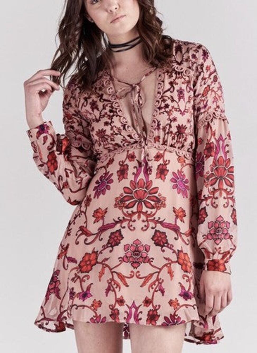 For Love & Lemons Saffron Silk Satin Floral Burnout Mini Dress Sunset Pink Small